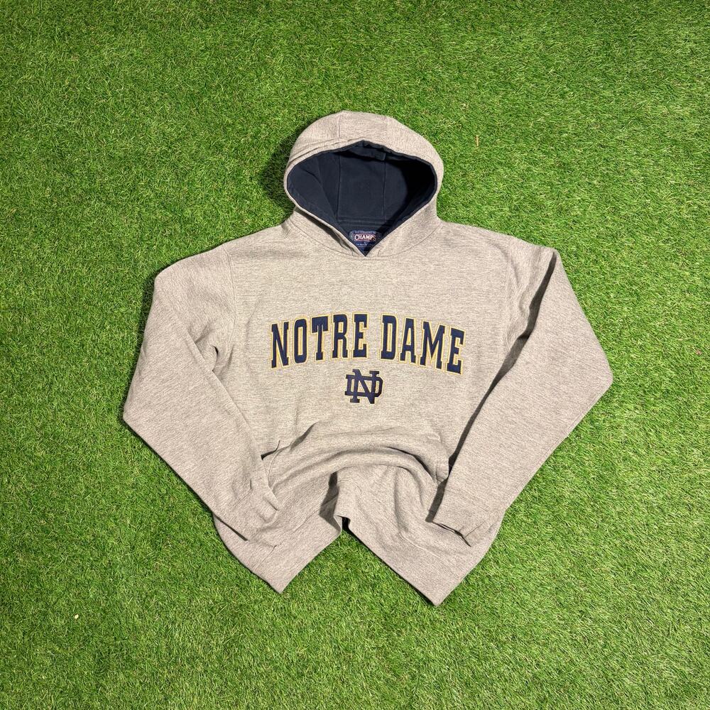 Notre Dame Hoodie Mens Large Gray Champs Sports Pullover College Logo